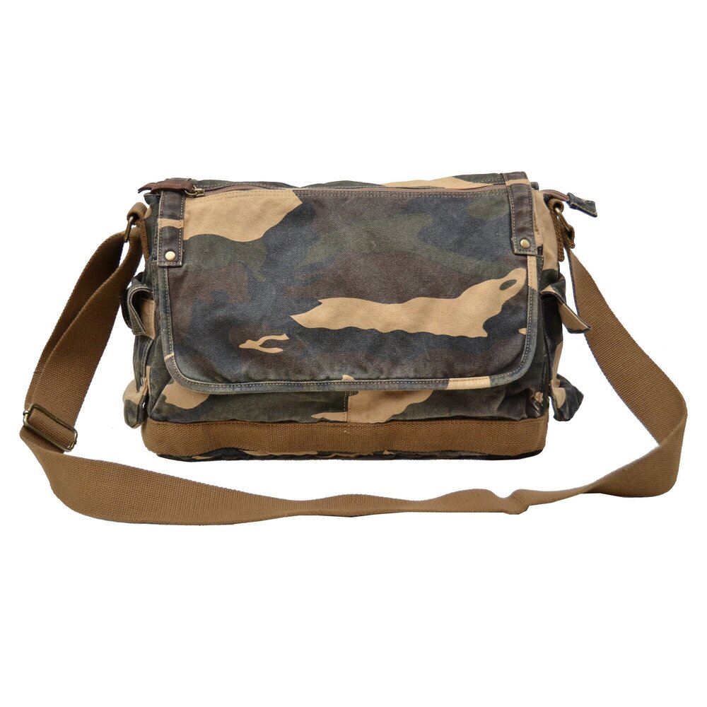 7504 Canvas Messenger Bag - Vintage Cross Body Shoulder Satchel, Camo